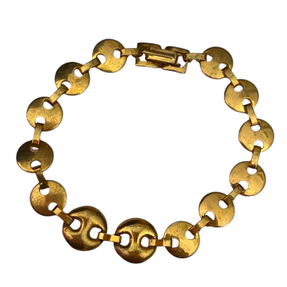 Vintage Circle Disc Gold Tone Bracelet - Picture 1 of 2